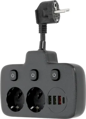 Image de Rallonge multiprise KOBI LINEA PRO Noir 2 compartiments multiprise avec 3xUSB et 1 USB-C, 2500W multiprise 10A Rallonge 0,2 m