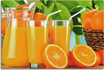 Produktbild von ARTland Leinwandbild Gesunder Orangensaft Größe: 120x80 cm
