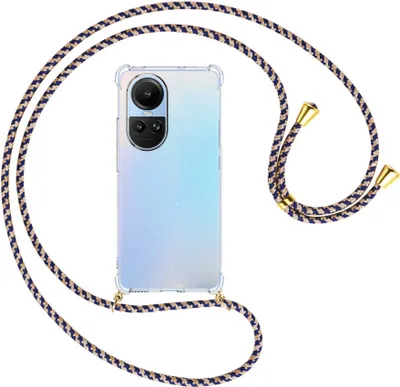 Produktbild von Handykette Backcover-Schutzhülle mit Band (Metall goldfarben) für Oppo Reno10 5G, Reno10 Pro 5G (6.7'') - blau+beige