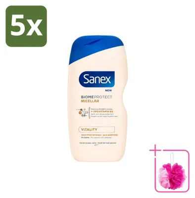 Obrázek produktu pro 5 kusů sprchového gelu Sanex BiomeProtect Micellair Vitaliteit, 400 ml - balení