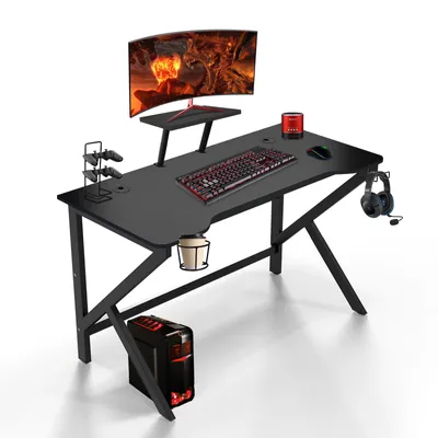 Produktbild von Supfine Gaming Tisch Computertisch Schreibtisch mit großer Mauspad Becherhalter Kopfhörerhaken aus MDF Schwarz