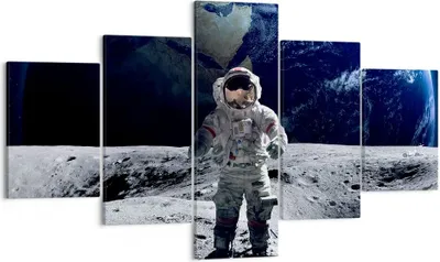 Produktbild von Bild auf Leinwand - Leinwandbild - Astronaut Mond Erde Raum - 125x70cm - Wand Bild - Wanddeko - Leinwanddruck - Bilder - Kunstdruck - Wanddekoration - Leinwand bilder - Wandkunst - EA125x70-2864