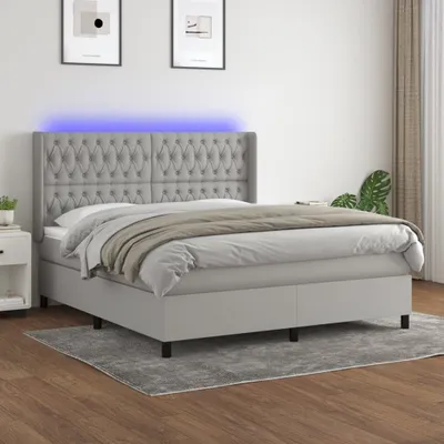Produktbild von vidaXL Boxspringbett mit Matratze & LED Hellgrau 160x200 cm Stoff - Boxspringbett - Boxspringbetten - Bett - Schlafzimmermöbel