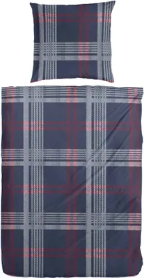 Produktbild von Primera Edelflanell Bettwäsche Hahn Karo Dunkelblau 100% Baumwolle Reißverschluss Bettbezug Kissenbezug Bettgarnitur Bettzeug 135x200 cm