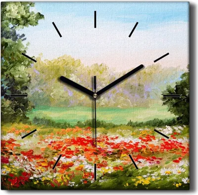 Produktbild von Coloray Hodiny Unikátní 30x30 cm Tiché hodiny Pro obývací pokoj a kuchyň Nástěnné hodiny Plátno Černé ručičky hodin - Přírodní květiny strom