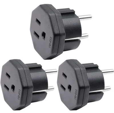 Produktbild von Steckeradapter für Geräte aus den USA, Kanada und Japan, geeignet für Steckdosen in der EU, den Niederlanden und Deutschland, 3 Stück
