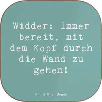 Produktbild von Mr. & Mrs. Panda Untersetzer für Gläser Spruch Widder Power - Meeresbrise - Geschenk, Kaffeeuntersetzer, Glas, Tischuntersetzer, Entschlossenheit, Tasse, Kreativ, Mut