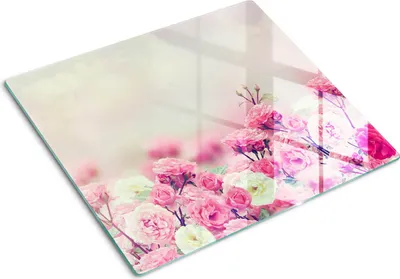 Produktbild von Tulup Glas Herdabdeckplatte Glaskeramikkochfeld-Abdeckung Spritzschutz Glasabdeckplatte Kochplattenabdeckung und Schneidebrett - Einteilig - 60x52 cm Wildrose Blumen