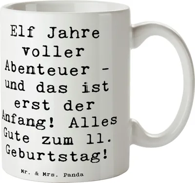 Produktbild von Mr. & Mrs. Panda Tasse Spruch 11. Geburtstag Abenteuer - Weiß - Geschenk, Kreativität, Feiern, Teetasse, Kindergeburtstag, schöne, Alter, Happy Birthday, Trinkbecher