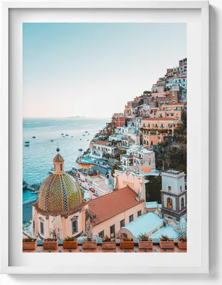 Produktbild von Positano Amalfiküste Italien– Wandbild mit Rahmen – Gerahmtes Bild  – Wanddekoration – 60x80 cm –  Weiß Rahmen