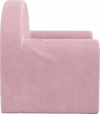 A side view of a pink children's sofa.