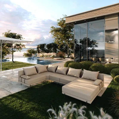Produktbild von TRADA Gartenecksofa Bahama XL Beige Links 370x175 cm Gartenmöbel set Wasserabweisend Stoff