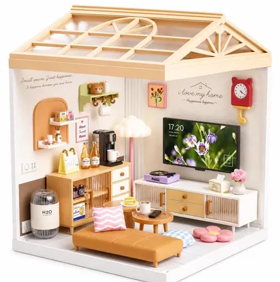 Productafbeelding van Dreamy mini house Woonkamer Livingroom met ledlamp DIY Modelbouw Knutselen
