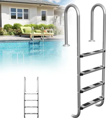 Produktbild von LZQ Edelstahl Poolleiter 4 Stufen, 157 cm Silber, Rutschsicherung, Robuste Schwimmbadleiter für Pool & Becken, Sicherheitsleiter mit Einbaufunktion