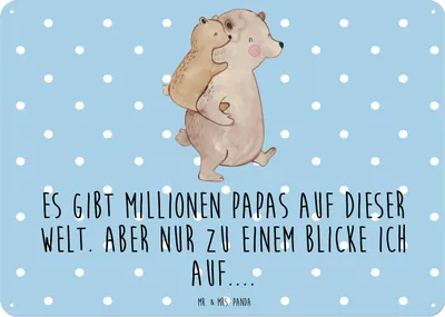 Produktbild von Mr. & Mrs. Panda Blechschild Papa Bär DIN A3 - Blau Pastell - Geschenk, Geburtstag, Türschild, Wandbild, Schild, wandtafel, Vatertag, Muttertag, Vorbild, tafel