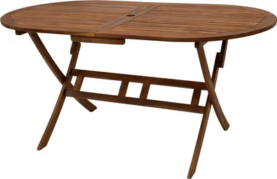 Produktbild von Klapptisch Gartentisch Holztisch oval mit Schirmloch Akazie geölt