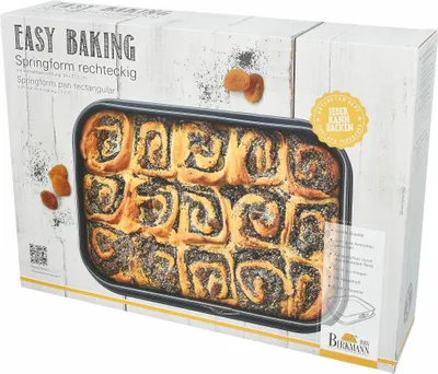 Immagine prodotto di Birkmann Easy Baking Springform Eckig, Backform, Kuchenbackform, Kuchenform, Karbonstahl, 34 x 23.5 cm, 881716