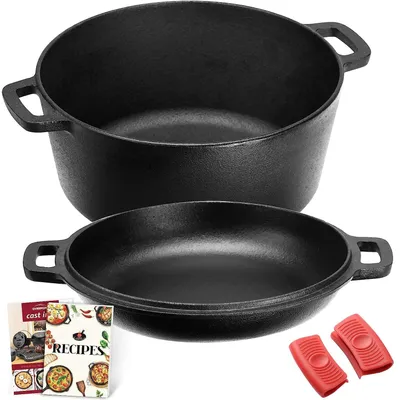 Produktbild von Gusseisen Topf – 2in1 Dutch Oven Brotback Topf mit Deckel | Gusseisen Bräter 4,5 Liter Gusstopf