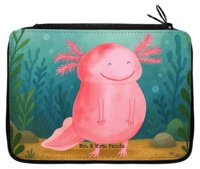 Produktbild von Mr. & Mrs. Panda Federmappe Axolotl Glücklich Design - Weiß - Geschenk, Lebensfroh, Etui, Mäppchen, Bleistiftetui, Federmäppchen, Axolot, Lurch, gut Gelaunt, für Stifte