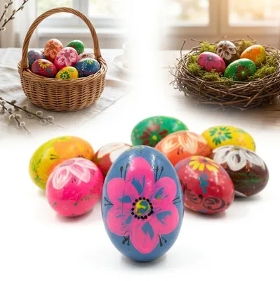 Immagine prodotto di Uovo di legno di medie dimensioni Decorazione per uova di Pasqua 1 pezzo in legno dipinto a mano