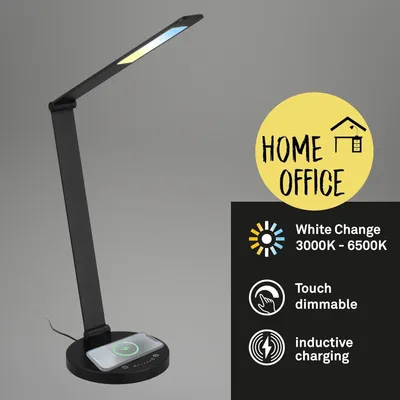 Image de Briloner Cuma LED Lampe de bureau, Chargeur inductif, Variable, tactile, fonction mémoire, noir, Ø18 x 44 cm