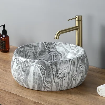 Immagine prodotto di DILECI: Lavabo a forma di ciotola, effetto zebra, diametro 40 cm, lavabo da appoggio