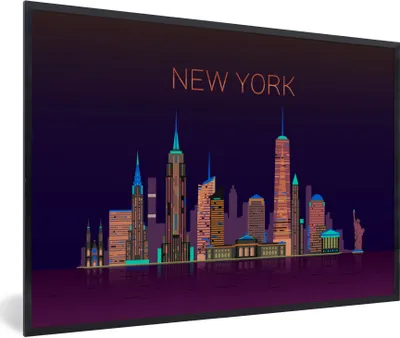 Produktbild von MuchoWow® Gerahmtes Poster New York - Skyline - Amerika 60x40 cm - Poster mit Schwarzem Bilderrahmen Wandposter Rahmen Foto Bilder - Printing - Wanddeko Schlafzimmer