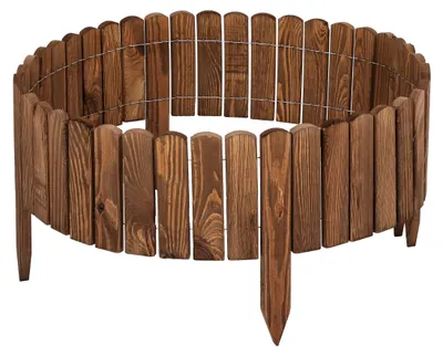 Produktbild von Garronda Beeteinfassung Holz Rollzaun Gartenzaun imprägniert Flexibler Rollborder Rasenkante Palisade Umzäunung für Garten Länge: 200 cm GD-0046 (Dunkelbraun, Höhe: 10 cm)