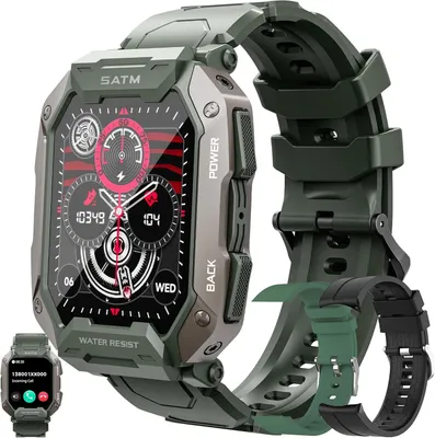 Produktbild von mit Telefonfunktion, 1,81” AMOLED 5ATM Smart Watch Fitness Tracker 123 Sportmodi Aktivitätstracker mit Blutdruck Schlafmonitor 3 Uhrenarmbänder