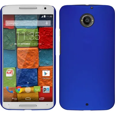 Produktbild von PhoneNatic Case kompatibel mit Motorola Moto X 2014 2. Gen. - Hülle blau gummiert Hard-case + 2 Schutzfolien