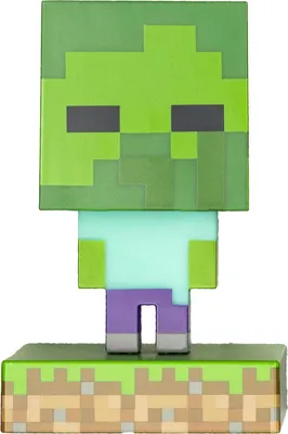 A Minecraft zombie figure standing on a block of grass.
