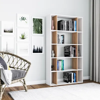 Image de Skye Decor, Sanborn - Blanc, Chêne, Étagère à livres, Blanc, 100 % panneaux de particules mélaminés, 90 x 25 x 163,6 cm
