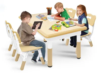 Productafbeelding van Solidchoice - Kindertafel met 4 Stoelen, Verstelbare Set voor Creatieve Activiteiten