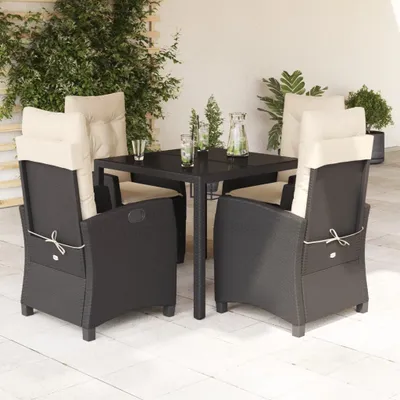 Produktbild von Möbel 5-tlg. Garten-Essgruppe mit Kissen Schwarz Poly Rattan - Balkonmöbel 3212627