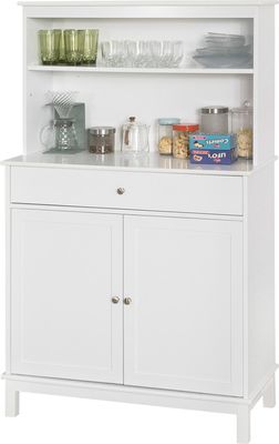 SoBuy FSB26-W Küchenschrank mit Schublade und 2 Türen Küchenregal Sideboard mit 4 Ablagen Buffetschrank Mikrowellenschrank Beistellschrank weiß