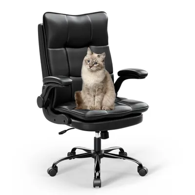 Produktbild von Happy Home Bürostuhl Ergonomisch Schreibtischstuhl Chefsessel Computerstuhl mit hochklappbarer Armlehne drehbar Wippfunktion Höhenverstellbar Black
