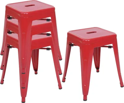 Productafbeelding van Metalen Kruk - Barkruk Stapelbaar - Extra Zitplaats - Industrieel Design - 46 x 39 x 39 cm - Rood