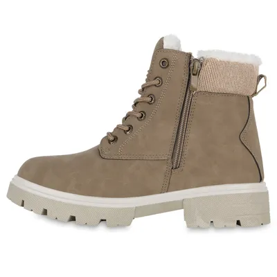Produktbild von VAN HILL Damen Warm Gefütterte Worker Boots Stiefeletten Bequeme Schuhe 841423, Farbe: Khaki, Größe: 36