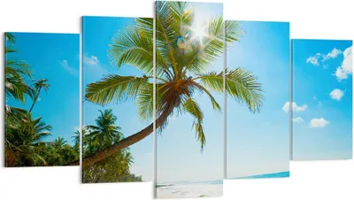 Produktbild von Bild auf Leinwand - Leinwandbild - Strand Palme Meer - 160x85cm - Wand Bild - Wanddeko - Wandbilder - Leinwanddruck - Bilder - Kunstdruck - Wanddekoration - Leinwand bilder - Wandkunst - EA160x85-3570