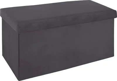 Image de Eazy Living Pouf en velours + boîte de rangement Alizee gris foncé