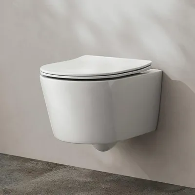 Zdjęcie produktu dla Komplet WC podwieszany Kronenbach, kompaktowy, bezkołnierzowy, z systemem spłukiwania rotacyjnego i slimowanym siedziskiem