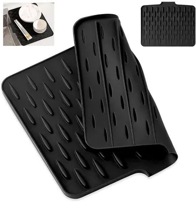 Productafbeelding van Unyqoos® siliconen afdruipmat, 40 x 30 cm – zwart, voor de keuken, snelle waterafvoer, antislip, hittebestendig, vaatwasmachinebestendig, BPA-vrij