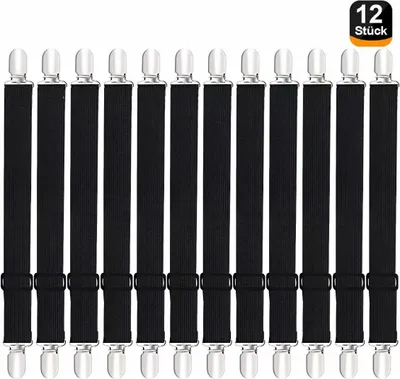 Produktbild von Betttuchspanner Bettlakenspanner Lakenspanner Schwarz Spannbettlakenhalter mit Metallklammern für Bett Krippe Sofa Bügelbrett-Verstellbar,12 Stück
