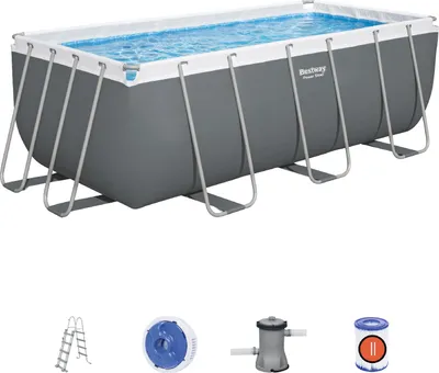 Produktbild von Bestway Power Steel Rechteckiges Schlauchbecken 412x201x122 cm Kartuschenfilter mit Leiter und Chemikalienspender Farbe Grau