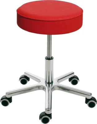 Produktbild von Drehhocker Indianapolis | Sitzhöhe 46-59cm | Ø 53cm | Tragfähigkeit 110kg | Kunstleder-Sitz | Aluminium-Fußkreuz mit Rollen | Feuerrot