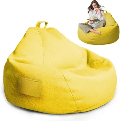 Obrázok produktu pre Sedací vak 100 x 120 cm, žltá, bavlna a len, pre obývaciu izbu