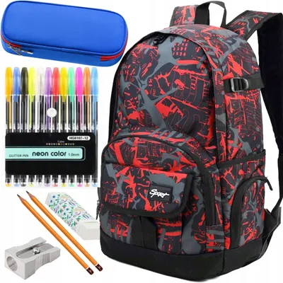 Zdjęcie produktu dla Plecak szkolny Himawari Graffiti, wymiary: 45 x 30 x 18 cm – wodoodporny, z wyposażonym etui na przybory szkolne