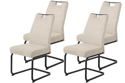 Produktbild von Hela Tische, 4er SET Esszimmerstuhl Freischwinger Kerstin, Bezug Webstoff Beige, XL Sitzbreite, FEDERKORB, Griff, Vierkantgestell, 140kg belastbar