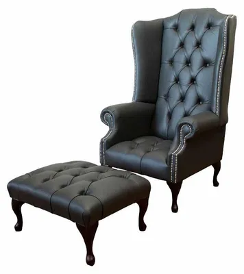 Produktbild von Sessel mit Hocker Designer Polstersessel Chesterfield Ohrensessel