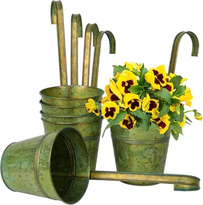 Image de lot de 6 pots de fleurs suspendus en acier galvanisé - Design moderne pour balcon et jardin